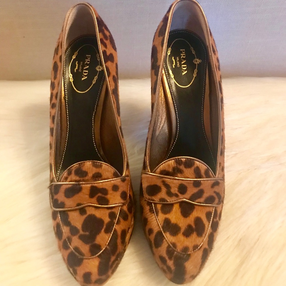 Prada leopard loafers look high heels